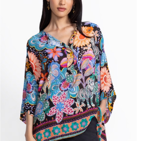 Johnny Was Black Multicolor Floral Blouse